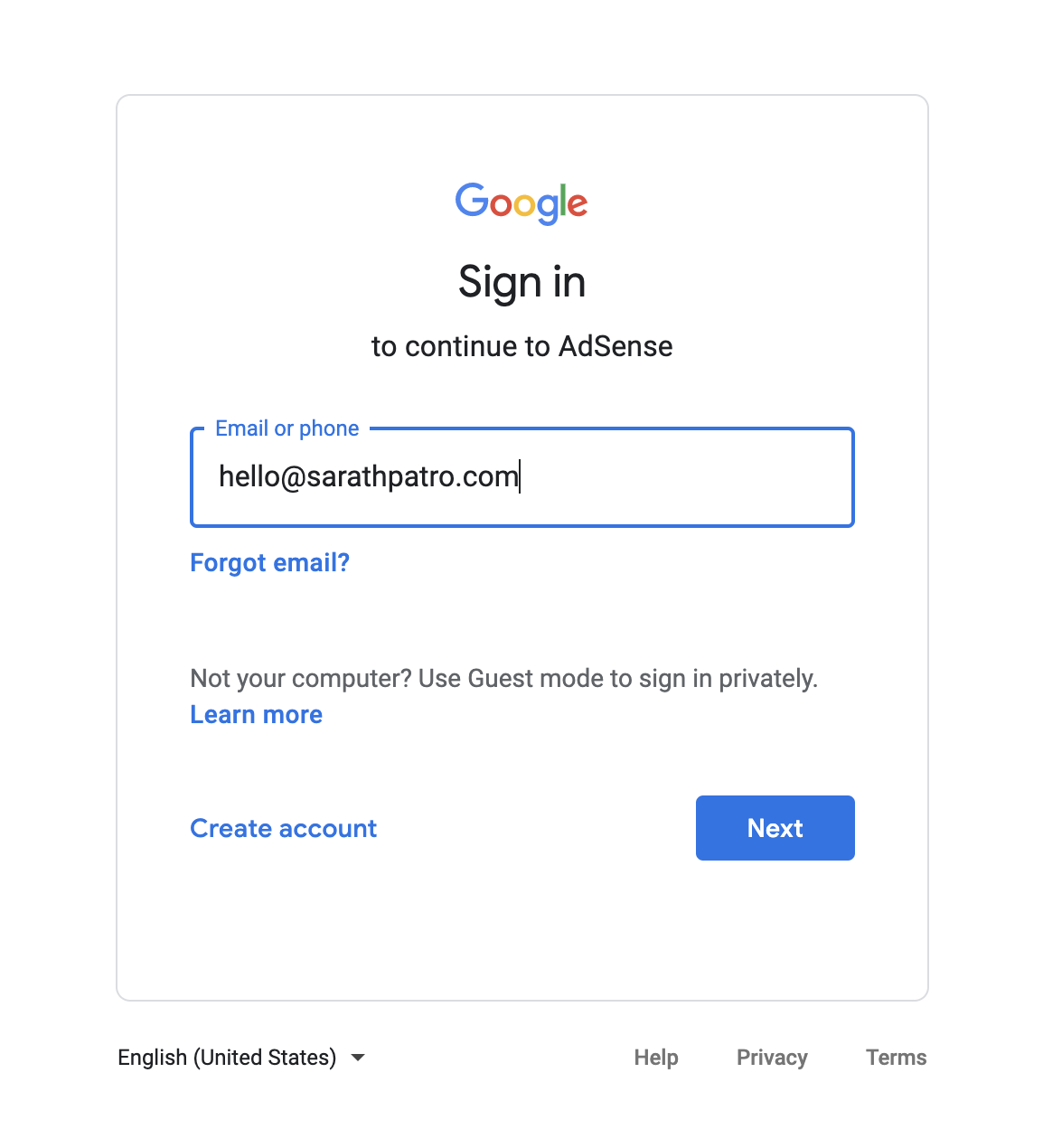 Sign in to your google account